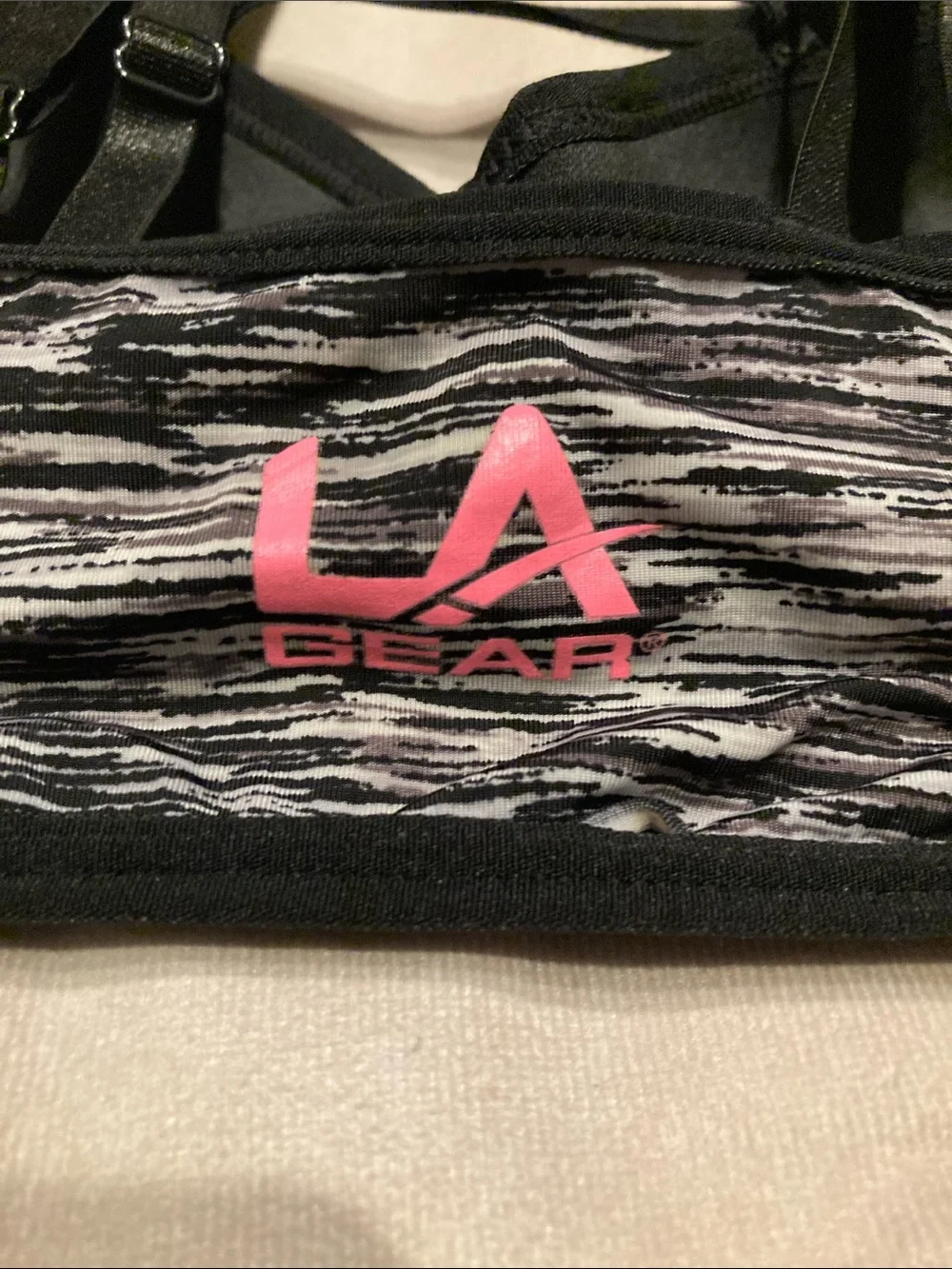 L.A. Gear Black and Gray Striated Sports Bra with Thin Straps